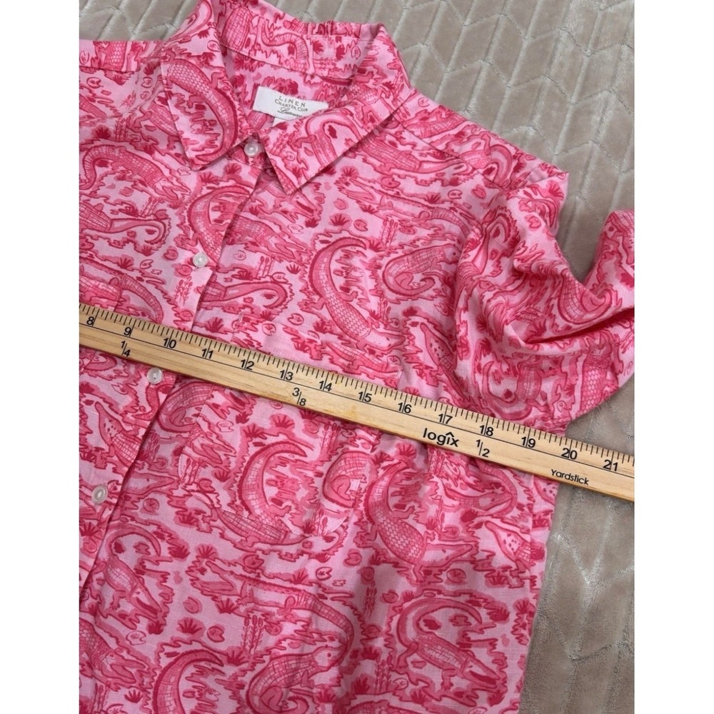 Charter Club Luxury Linen Pink Alligator Crocodile Print Button Down Shirt M - Picture 14 of 15